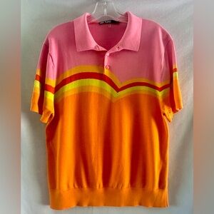 Vintage Mr Turk Men's Pink & Orange Striped Knit Polo Shirt